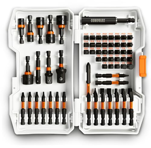 COMOWARE 68Pcs Impact Screwdriver Bit Set, Black Oxide Coated Bits with Dry Anti-Rust Oil, Includes 1, 2, 3-1/2 Bits, 6 Sockets & Magnetic Driver for Drill/Hand Tools, Portable Storage Case