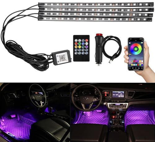 UUE Auto LED Innenbeleuchtung, LED Streifen mit 7 kleuren muziekregeling, 72 Strip Innenbeleuchtung Auto, Ambientebeleuchtung, Fußatmosphärenleuchten mit App + Fernbedienung, 12V, 132cm