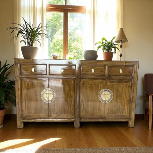 OPIUM OUTLET chinesische Möbel Asia Kommode Sideboard Schrank Anrichte Büffet Hochzeitsschrank Vintage Kolonialstil Shabby Chic Stil (Maroon)