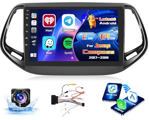 Inefala 2+64G Radio per Jeep Compass 2017-2019 Android 15 con Wireless CarPlay Android Auto, 10,1 Pollici Schermo per Auto Soporta Bluetooth WIFI FM EQ 26UI GPS SWC AHD Telecamera Posteriore