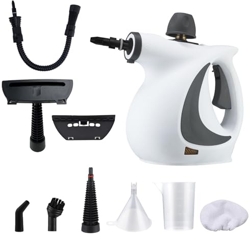 Anluomania Nettoyeur vapeur Portable 350ML, Nettoyeur Vapeur à Main Avec 9 Accessoires, Nettoyeur Vapeur 1050W, Nettoyeur Vaporisateur 3Bar, Nettoyeur à vapeur pour Vitre,cuisine,Tapis