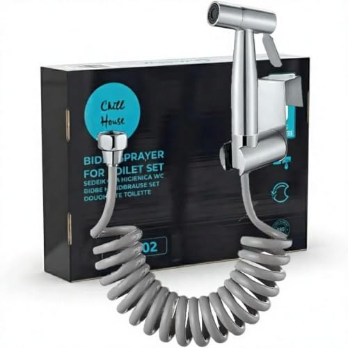 CHILL HOUSE Kit Douchette WC, Kit Hygiene WC Acier Inox 304 – Bidet Toilette WC avec Flexible 1,5m et Support – Douchette Toilette, Jet d'eau Toilett, Garantie 5 Ans. CLÉ D'ANGLE NON INCLUSE