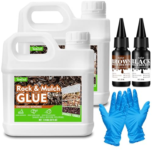Liant pour Gravier 2L, Colle à Paillage avec Colorant 2 Couleurs, Stabilisateur de Gravier et Liant à Paillage, pour Paillage, Copeaux de Bois, Paille de Pin, Gravier, Cailloux, Jardin, Cours et Patio