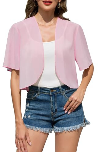 Sopesil Coprispalle Donna Elegante in Chiffon Cardigan Leggero Corto Donna Bolero per Abito da Sera Giacca Estiva alla Moda Casual Taille S-XXL