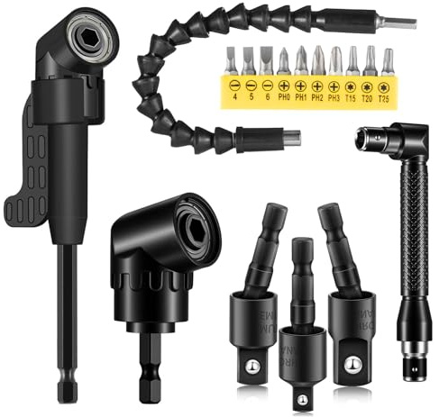 17 Pcs Flexible Drill Bit Extension Set & 105° Right Angle Drill Attachment