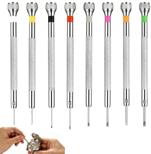 Romon Juego Destornilladores Precisión, 0.6mm-2.0mm 8pcs Kit Relojero Profesional, Destornillador Precision para Reparación de Relojes, Gafas y Electrónica