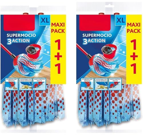 SuperMocio 3Action XL Mop Refills – 4-Pack Microfibre Mop Head Replacement | Lemon-Shaped, Machine Washable, Deep Cleaning for Tile, Laminate, Wood, Vinyl Floors