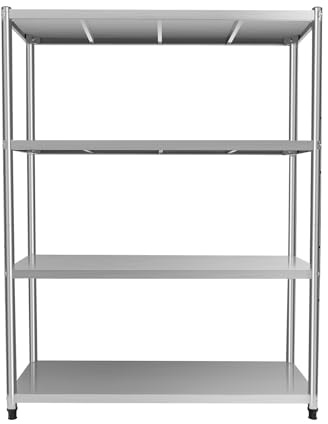 4 Böden Edelstahlregal Gastro, 120 x 40 x 150CM 50KG Tragfähigkeit Höhenverstellbar Schwerlastregal Gastroregal Küchenregal Standregal mit Säulenfüß für Speisekammern Restaurants Küchen Großküchen