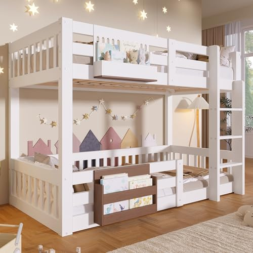 Henjda Kinderbett Etagenbett 90x200cm,für 2 Kinder Hochbett,mit Treppe und Aufbewahrungsfächer,mit Rausfallschutz und Lattenrost,Ohne Matratze (90x200cm)