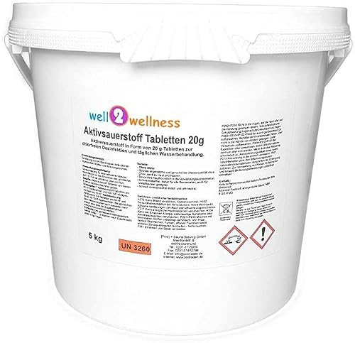 well2wellness Aktivsauerstoff-Tabletten 20g 5kg | Aktiv Sauerstoff Tabletten | Chlorfreie Reinigung | Schnelle Wirkung | Klares und Sauberes Wasser | Poolpflege | Poolzubehör