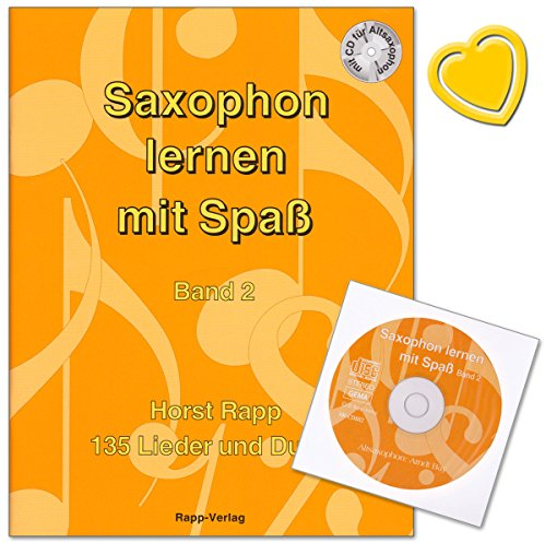 Saxophon Apprendre avec Plaisir Bande 2 de Chansons Horst Rapp - 135 et DUETTE avec CD et coloré Coeur Note Pince