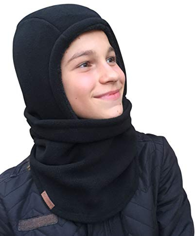 Hilltop Polar Balaclava/Sturmhaube/Gesichtsmaske mit Teddy-Fleece für Kinder bzw. Jugendliche, Farbe/Design:Schwarz