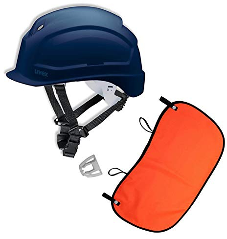 Schutzhelm pheos S-KR EN 397- Vormontierter 4-Punkt Kinnriemen und Vollsichtbrillenclip + Nackenschutz orange mit BG BAU Förderung, Farbe:blau