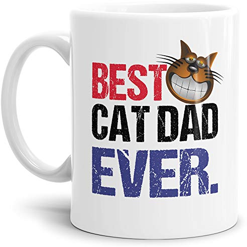 Tassendruck Katzen-Tasse mit Spruch Best Cat Dad Ever - Cat/Tier/Geschenk-Idee/Fellnase/Weiss