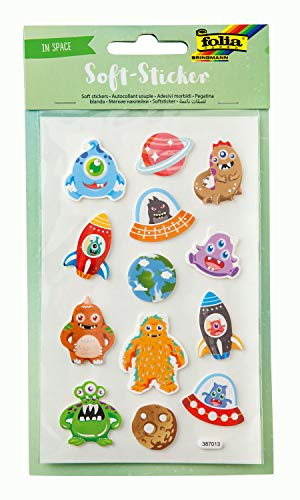 Folia 19305 - Soft-Sticker In Space, Hochwertige Schaumstoff-Sticker Mit Heißfolienveredelung, 25 Sortiert, Ideal Zum Verzieren Von Grußkarten, Bastelarbeiten Und Scrapbooking