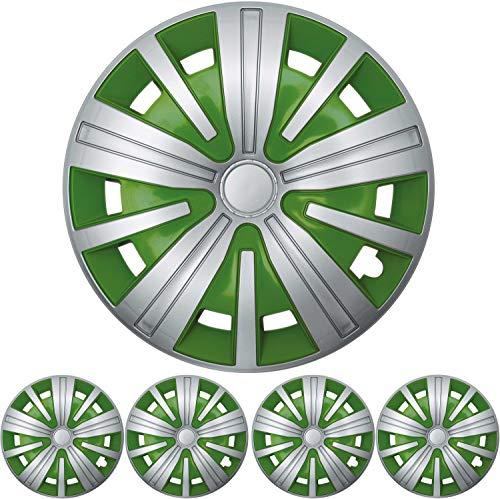 4X Premium Design Radkappen Radzierblenden 'Spinel BIS' 15 Zoll in Silber/Grün