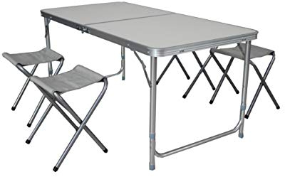 LINDER EXCLUSIV LEX Camping-Set: 120 x 60 cm Campingtisch mit 4 Hockern im praktischen Transportkoffer mit Verstellbarer Tischhöhe