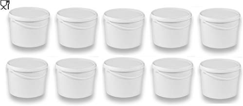 10 x 10 Liter Eimer mit Deckel weiß, stapelbarerer Milch-/Vorratseimer, Honigeimer Kunststoffeimer mit Lebensmittelfreigabe, Lebensmittelechte Behälter, Leereimer für Mehl, Wassereimer, 10 Stück
