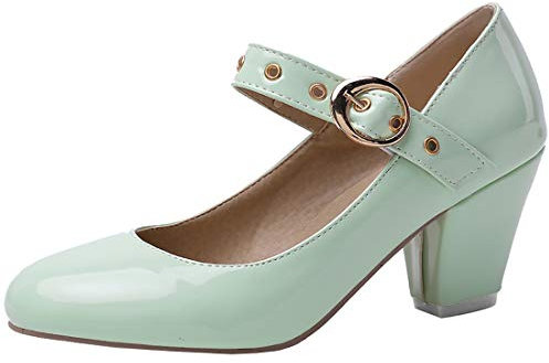 Etebella Damen Mary Jane High Heels Lack Pumps mit Blockabsatz und Riemchen Rockabilly Schuhe(Grün,41)