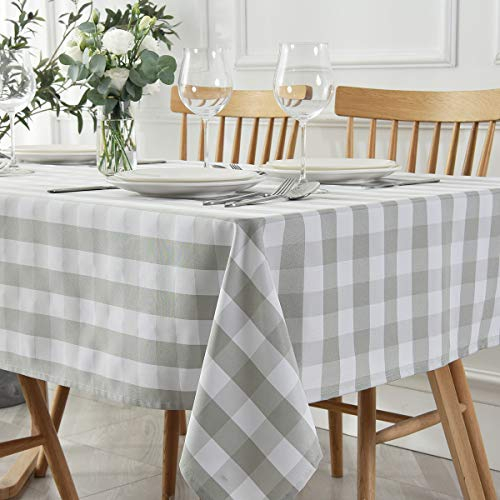 maxmill Tischdecke, kariert, quadratisch, wasserdicht, auslaufsicher, knitterfrei, schwer, weich, Gingham-Tischdecke für Picknick, Abendessen und Party, 152,4 x 152,4 cm, Grau und Weiß