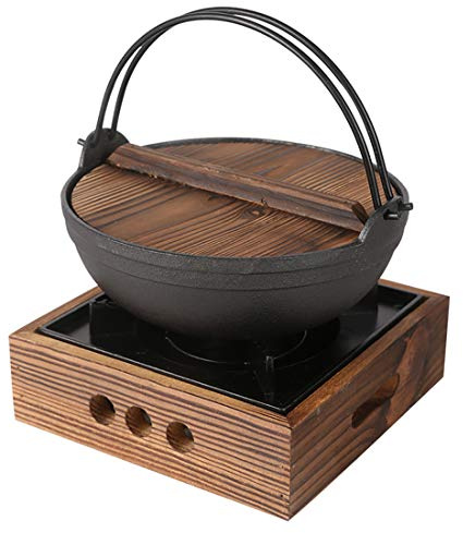 Épaissir Japonais Sukiyaki Définit Petit Pot Japonais Pot De Fonte Faitout Hot Pot Avec Réchaud Ensemble et couvercle, Fer Forgé, Pour Dortoir Bureau Maison Restaurant Extérieur Etc,D17cm