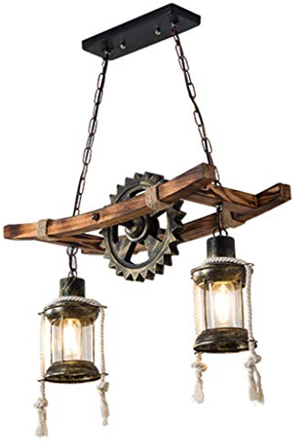Lustre En Corde De Chanvre Lampe Suspension En Bois Antique Vintage Suspension Lumineuse E27 Éclairage De Salle À Manger Industriel Lustrerie Style Rétro Chambre Coucher Salon Droplights 2 Lumières
