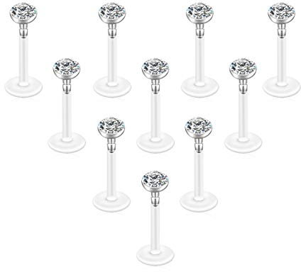 PiercingJak 10pcs Piercing Labret Lèvre Nez Studs 16G Acrylique Acier Inoxydable Piercing Cartilage Tragus Avant Helix 3mm Boule Clou Boucles d'Oreilles Femme Homme Studs Lot Bijoux de Corps(Argent)