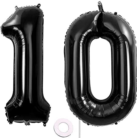40 Zoll Luftballons Zahle 10 jahre Geburtstag deko Schwarz XXL 100cm Zahlenballon 10 Schwarz Nummer Riesen Folienballon 10 BallonZahl 10 Heliumballon Luftballons 10 Geburtstag Deko Mädchen Junge (10)
