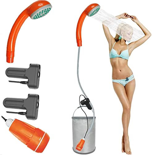 FLYFISH Camping Shower Set Portable Outdoor Camping Shower Camping Shower with Submersible Pump for Private Shower Car Washing Pet Bathing Plants Water (2 Recharge Batteries Filter Shower)