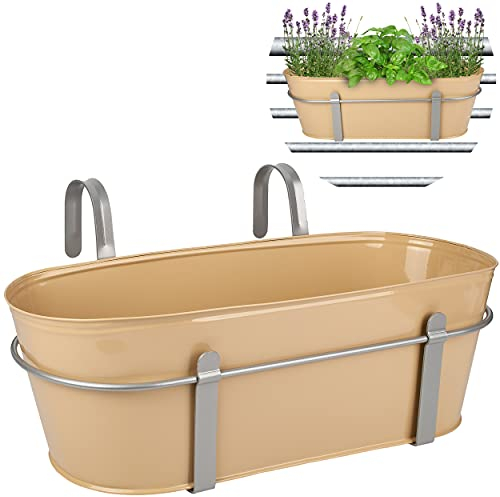 alles-meine.de GmbH 3 Stück Hänge - Töpfe/Blumentöpfe/Balkonkästen Farbwahl Ø 50 cm - mit Haken - Metall - beige/hell braun/Creme/Sandfarben - oval - länglich - H..