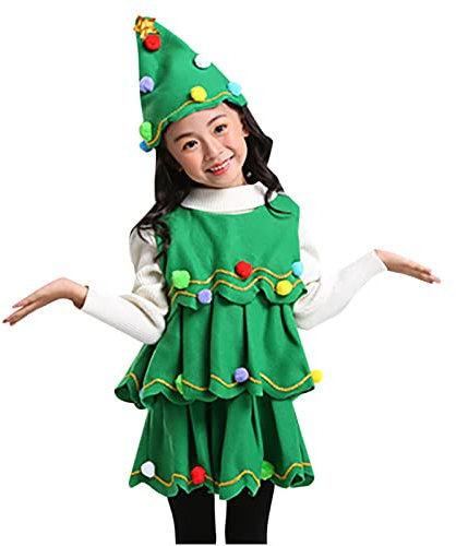 Vestito Bambina Albero di Natale Manica Lunga Costume da Natale per Bambini Cosplay Costume Albero di Natale Vestito Tutu con Cappello Costumi di Babbo Natale Vestito da Costume da Albero di Natale
