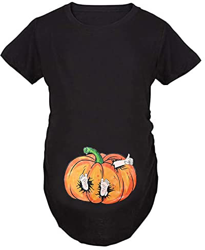 Imaczi Q.Kim T-Shirt de Maternité Femme Grossesse Amusant Humour-Halloween Série-Style 13 Manches Courtes, Noir L