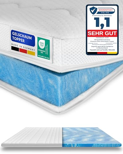 AM Qualitätsmatratzen Premium Gel Topper 200x210cm weich - Made in Germany - Gelschaum Topper 200x210 mit Lyocell Bezug & Antirutsch Funktion - Memory Foam Matratzentopper 200x210 extra hoch