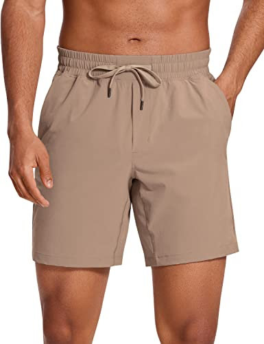 CRZ YOGA Herren Sports Shorts Schnelltrocknend Fitness Kurz Hose Laufshorts mit Taschen - 18cm Mineralbraun XXL