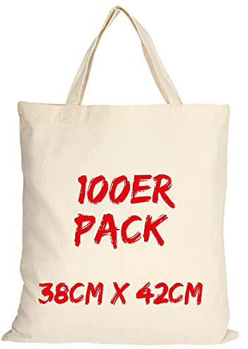 TEXXILLA Baumwolltasche - 100er Pack | Natur | mit Zwei kurzen Henkeln | 38x42cm | Jutebeutel | Einkaufstasche | unbedruckt