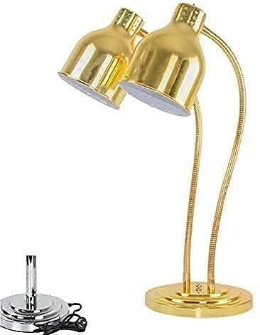 Gold Heat Lamp Food Warmer - Double Head, Single/Double Bulbs, Buffet Carving Station Heating Preservation Light