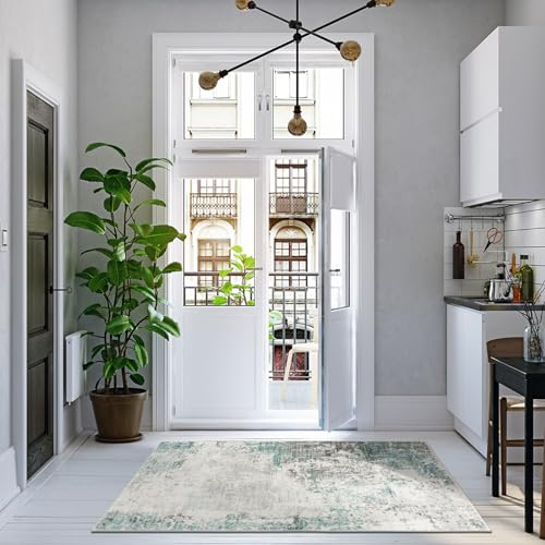 TALETA Küchenteppich, Küchenläufer, Flur Teppich Läufer rutschfest waschbar in Waschmaschine, Modern Teppichläufer für Küche, Terrassen, Eingang, Hallway, grün, 80 x 150 cm