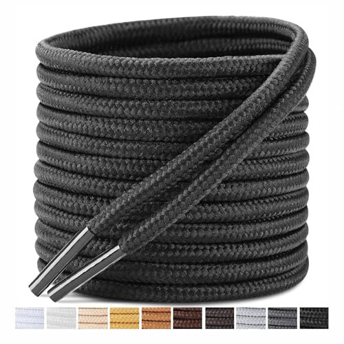 Stepace Cordones Redondos para Botas [ 2 Pares ] Cordones Duraderos de Zapatos para Montaña, Calzado de Seguridad y Zapatos de Senderismo - Diámetro 4 mm Negro 91