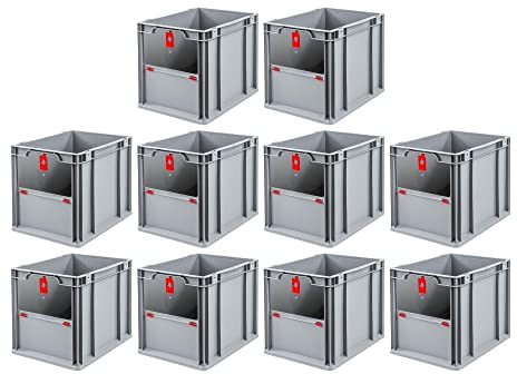 SparSet 10x Eurobox NextGen Insight Cover | HxBxT 32x30x40 | 30 Liter | Hoch/Rot | Eurobehälter, Transportbox, Transportbehälter, Stapelbehälter
