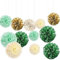 12 Stück Seidenpapier Pompons Deko, für Hochzeits Dekorationen, Set, Babypartys, Geburtstage, Brautpartys, Junggesellinnenabschied,（Grün, Green Ivory)