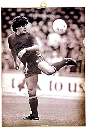 KUSTOM ART Bild Serie große Sportmeister, Diego Armando Laserdruck auf MDF-Holz 25 x 18 cm