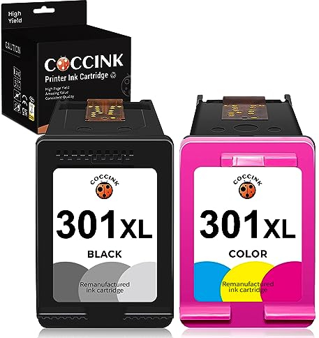 COCCINK 301XL Druckerpatronen für HP 301 XL für Deskjet 1000 1010 1050 1510 2510 2540 3050 3510 Envy 4500 4504 4508 5530 5532 OfficeJet 2620 4630 4632 Wiederaufbereitete Pratronen (1 Schwarz 1 Farbe)