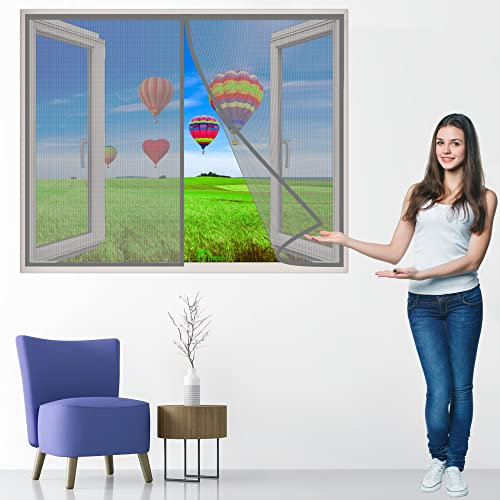 Tenda Zanzariera Magnetica Finestra, 60x185 cm Chiusura Automatica Anti Zanzara Anti Insetto Finestra Scorrevole Zanzariera per Finestra Soggiorno Balcone Patio, Grigio P