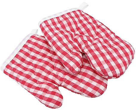 Cabilock Kids Oven Gloves Heat Resistant Oven Mitts - Red Plaid Double for Baking Cooking Heat Proof Gloves Kitchen Mittens with Hanging Loop
