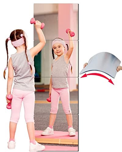 Unbreakable Full Length Wall Mirror, Over The Door, 4Pcs 10x10, Shatterproof Plexiglass Acrylic, Long for Bedroom Closet, Workout Home Gym, Full Body for Kids