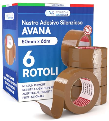 DNK TRADE Adhesive Tape, 66 m x 50 mm, Brown, Rolls Pack of 6 Clear Parcel Tape for Shipping