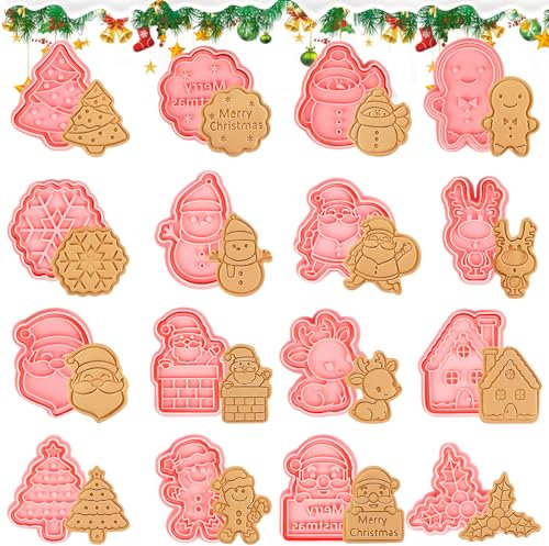 Cortadores de galletas de Navidad 16 Piezas Moldes Galletas Navidad Plástico Navidad Cortadores Navidad Cookie Cutter 3D Molde de Galletas de Navidad para Decorar Torta Dulces Galleta