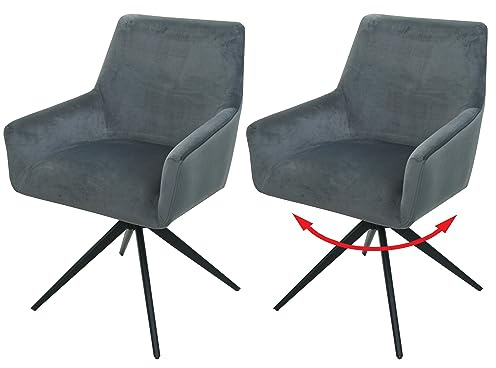 Mendler 2er-Set Esszimmerstuhl HWC-L91, Küchenstuhl Armlehne drehbar Auto-Position Stoff MVG - dunkelgrau