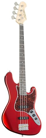 J&D JB-DLX E-Bass, Candy Red, 4-String, Erlekorpus, Ahornhals, Palisandergriffbrett, Alnico Single Coils, Passive Elektronik, Vintage Steel Bridge, Longscale 34, 21 Bünde, Hochglanz Finish