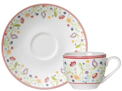 Ritzenhoff & Breker Shanti Espressotasse mit Untertasse, 80 ml, Espressoobertasse und Espressountertasse mit floralem Blumen-Dekor, Porzellan, Bunt